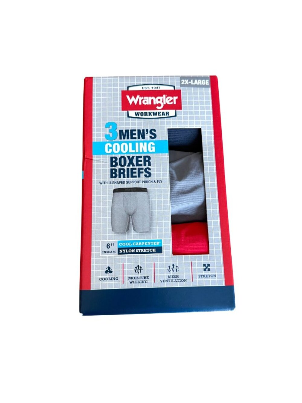 Wrangler Cooling Boxer Briefs 2XL Mens 3Pack Nylon Stretch 6" Inseam Ventilation